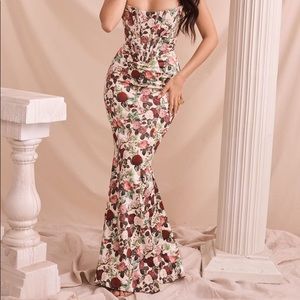 RARE-Malika- Vintage floral strapless corset dress- House of CB